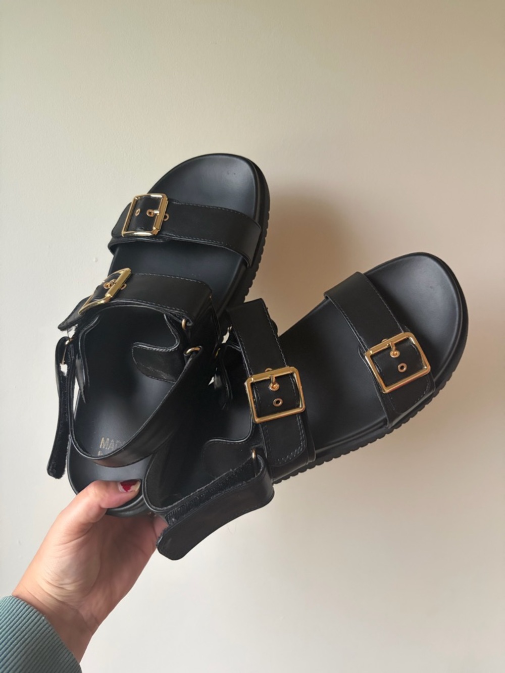 Madden NYC Black Double Buckle Sandal
